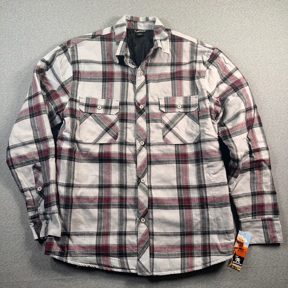 Gotcha Mens Plaid Flannel Shirt Jacket Quilted Lined Size Medium